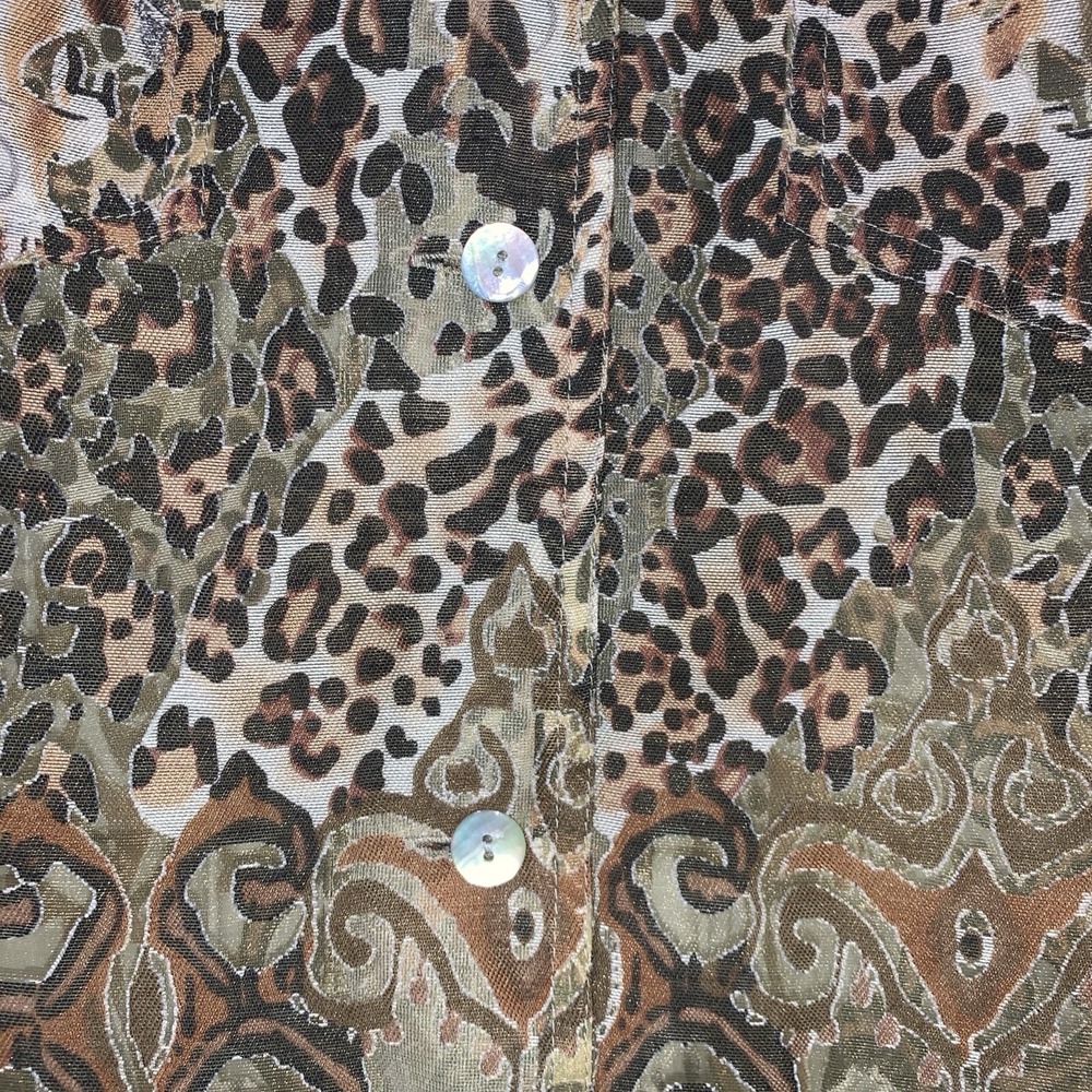 Alfred Dunner Button Up Blouse Women Size 16 Browns Semi Sheer‎ Collared Cheetah - Picture 7 of 10
